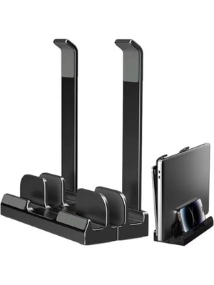 Sefa Ticaret Mcstorey Laptop Stand Dikey ve Eğimli 3 Slotlu Ayarlanabilir Masaüstü Organizer Telefon Tablet Uyumlu Kaymaz Silikon Pedli Ergonomik Masa Düzenleyici Pvc Tpu Alaşım Siyah