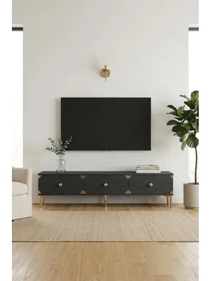 Vivense Alfa Tv Sehpası Antrasit Gold 180 cm TSA1897AG