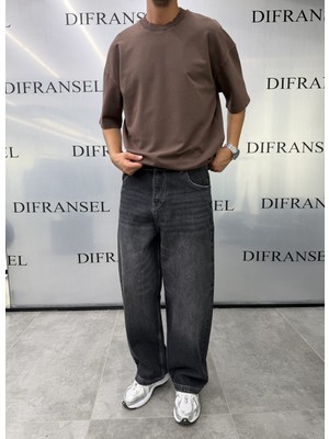 Difransel Jeans Süper Baggy Yıkamalı Siyah  Fit Jean