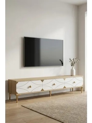 Vivense Alfa Tv Sehpası Safirmeşe Beyaz Gold 180 cm TSA1897DBG