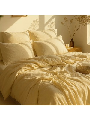 Lief Home Çift Kişilik Nevresim Takımı 200X220 | 160X200+30 Lastikli Çarşaf | 4 Yastık Kılıfı | Sarı