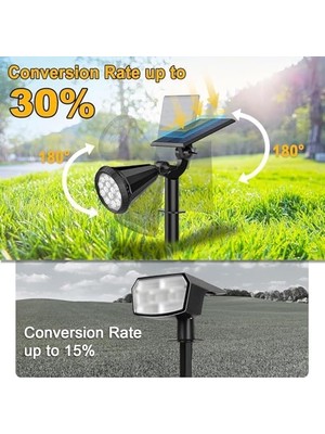 Sefa Ticaret Forlife Gün Işığı18 LED Spot Güneş Enerjili Bahçe Aydınlatma Lambası, Fotoselli, Spike Aplik, 18W Su Geçirmez Dış Mekan Solar Lamba, Ağaç, Veranda, Havuz, Duvar ve Zemin Montajına Uygundur 42 cm