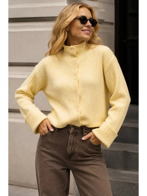 Parkkaron Basic Crop Yumuşak Dokulu Dik Yaka Triko Hırka AW25HI0004