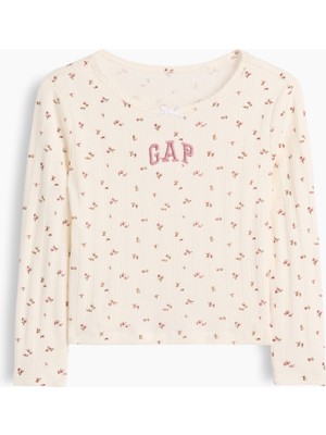 Gap Kız Bebek Ekru Arch Logo Pointelle T-Shirt