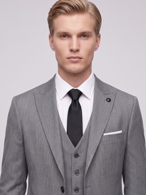 Plus Scorpion TK6896 Erkek 3 Parça Slim Fit Çift Yırtmaçlı Takım Elbise Yelekli Şık Klasik Takım 6 Drop