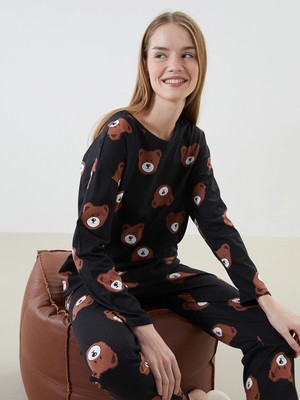 Lc Waikiki Yeni Sezon Bisiklet Yaka Baskılı Kadın Pijama Takımı