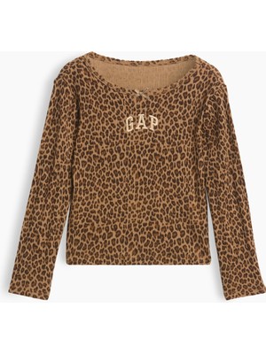Gap Kız Bebek Kahverengi Arch Logo Pointelle T-Shirt