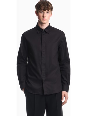 Emporio Armani Erkek Düğme Kapama Uzun Kol Çentikli Yaka Siyah1 Gömlek EM006704 AF18123-FC080