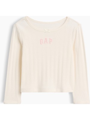 Gap Kız Bebek Krem Arch Logo Pointelle T-Shirt
