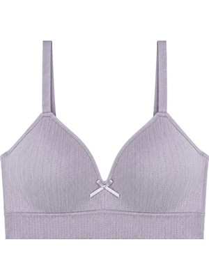 Cottonhill Bra - Mirel | Lila Büyük Beden Bambu Desenli Balensiz Minimizer Kadın Sütyen