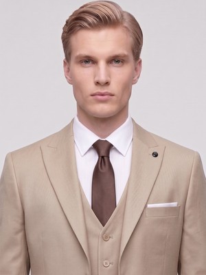 Plus Scorpion TK6896 Erkek 3 Parça Slim Fit Çift Yırtmaçlı Takım Elbise Yelekli Şık Klasik Takım 6 Drop