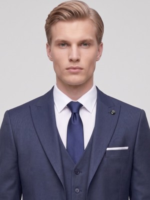 Plus Scorpion TK6896 Erkek 3 Parça Slim Fit Çift Yırtmaçlı Takım Elbise Yelekli Şık Klasik Takım 6 Drop