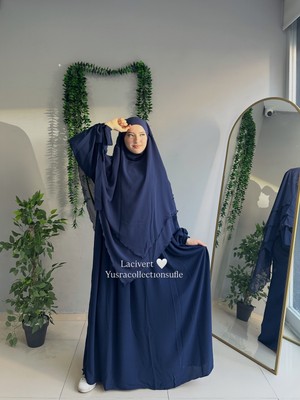 Yüsra Collection Tesettür Liza Kol Bağlama Elbise ve Uzun Boy 3 Katlı Sufle 2'li Takım