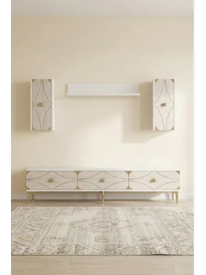 Vivense Alfa Tv Ünitesi Beyaz Traverten Gold 180 cm TVR1897BTG