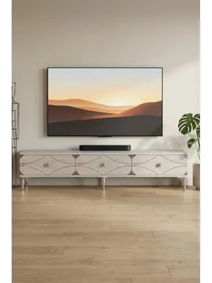 Vivense Alfa Tv Sehpası Beyaz Traverten Silver 180 cm TSA1897BTS