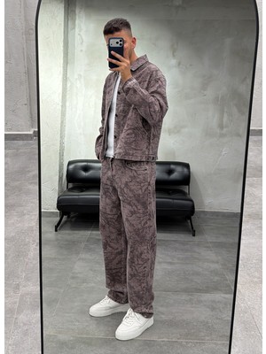 Difransel Jeans Mega Cepli Desenli Kahve Denim Takım