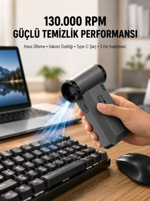 Nemere Ithalat 130000 Rpm Çok Fonksiyonlu Şarjlı Hava Üfleme ve Vakum Temizlik Cihazı