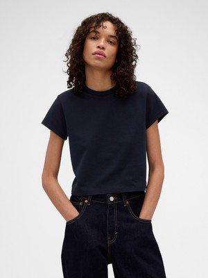Gap Kadın Lacivert Gap × Victoria Beckham Organik Pamuk Logo Crop T-Shirt