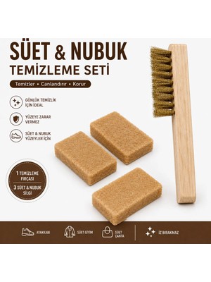 Airyfoot Süet Nubuk Temizleme Seti Temizleme Fırçası + 3 Adet Süet Nubuk Silgisi