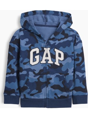 Gap Erkek Bebek Mavi Relaxed Baskılı Logo Fermuarlı Sweatshirt