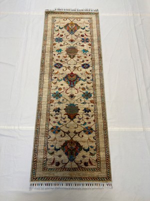 El Dokuma Afgan Halı Sultani Desenli Kök Boya Yolluk 82 x 221 cm