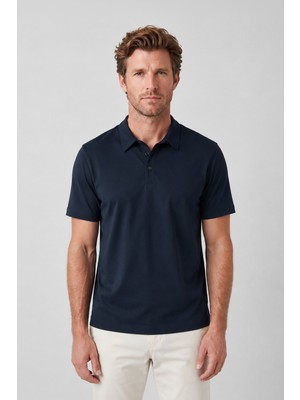 goffra Erkek Prestige Polo Yaka Tişört 110S Pima Pamuğu Likit Amonyak Merserize Lacivert M120-K0141-02