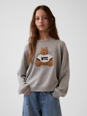 Gap Kız Çocuk Gri %100 Pamuk Oversized Rollneck Kazak