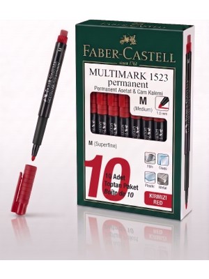 Faber-Castell Permanent Asetat ve Cam Kalemi M Uç (1.0 Mm) Kırmızı - 10 Adet Toptan Paket
