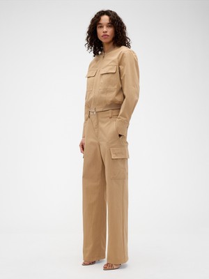 Gap Kadın Bej Gap × Victoria Beckham High Rise Kargo Pantolon
