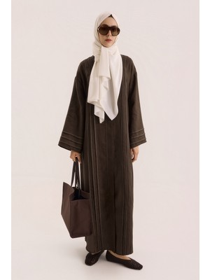 HE-QA Kontrast Dikişli Abaya Acı Kahve