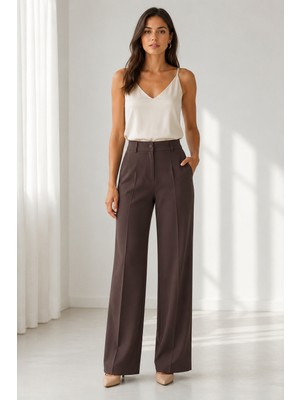 Bihan Store Pileli Klasik Kesim Palazzo Kadın Pantolon Y26-253-KAHVE