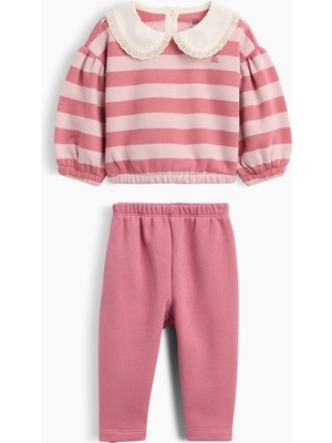 Gap Bebek Pembe Vintagesoft Dantel Yaka Sweat Set