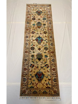 El Dokuma Afgan Halı Sultani Desenli Kök Boya Yolluk 82 x 267 cm