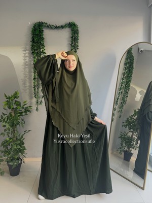 Yüsra Collection Tesettür Liza Kol Bağlama Elbise ve Uzun Boy 3 Katlı Sufle 2'li Takım