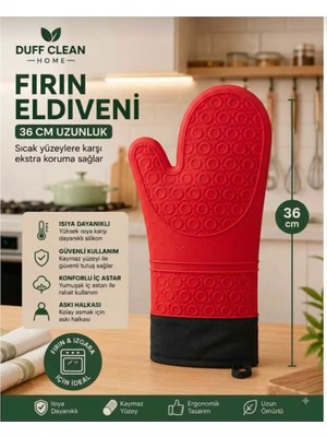 Duff Clean 1 Adet Yüksek Isıya Dayanıklı Yanmaz Silikon Eldiven 36 cm Fırın Eldiveni