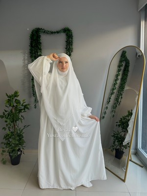 Yüsra Collection Tesettür Liza Kol Bağlama Elbise ve Uzun Boy 3 Katlı Sufle 2'li Takım