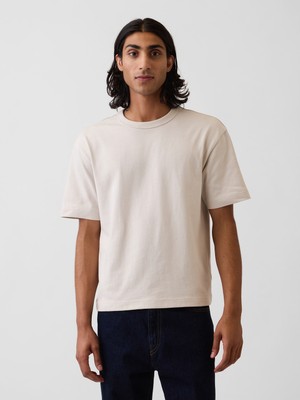 Gap Erkek Kırık Beyaz Heavyweight Crop T-Shirt