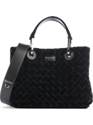 Emporio Armani Kadın Çıkarılabilir Omuz Askılı Desenli Kadife Siyah Omuz Çantası EW000361 AF28253-UC001
