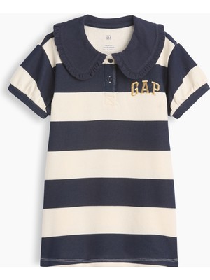 Gap Kız Bebek Lacivert Fransız Havlu Kumaş Logo Rugby Elbise