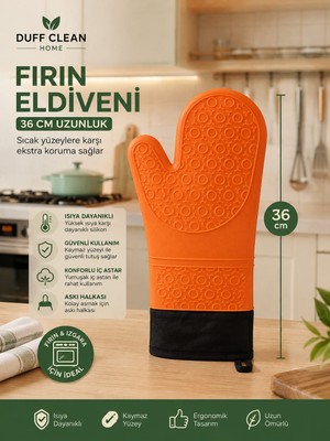 Duff Clean 1 Adet Yüksek Isıya Dayanıklı Yanmaz Silikon Eldiven 36 cm Fırın Eldiveni