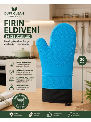 Duff Clean 1 Adet Yüksek Isıya Dayanıklı Yanmaz Silikon Eldiven 36 cm Fırın Eldiveni