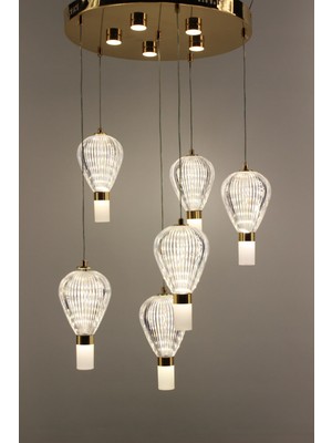 GN Gen Aydınlatma Modern Gold 6lı Estetik Kavisli Form Opal Detaylı Şık Çemberli Seri Ledli Sarkıt
