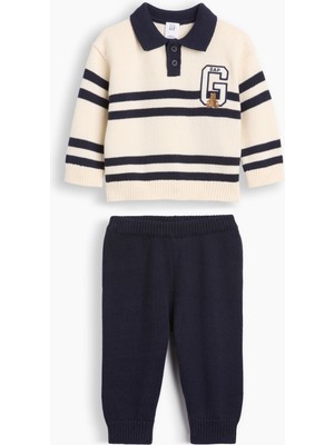 Gap Bebek Beyaz Bebek Çizgili Polo Kazak Outfit Set