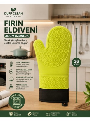Duff Clean 1 Adet Yüksek Isıya Dayanıklı Yanmaz Silikon Eldiven 36 cm Fırın Eldiveni