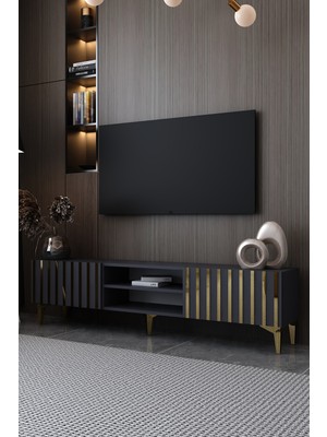 Dekortis Home Dekor 180DHDTSR6AA Aden Pleksi Desen Tv Sehpası Antrasit-Altın
