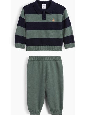 Gap Bebek Lacivert Bebek Çizgili Polo Kazak Outfit Set