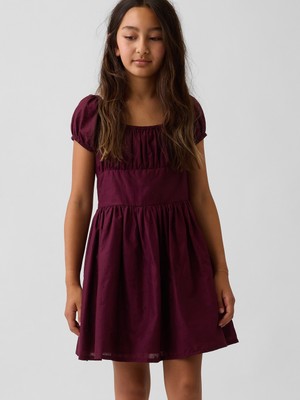 Gap Kız Çocuk Bordo Puff-Sleeve Elbise