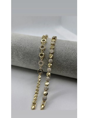 Bade Jewelry Vip Gold 2 Li Kombin Taşlı Çelik Bileklik