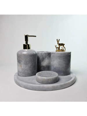 Tozlu Gümüş Mermer Banyo Seti 5li/gri Mermer Banyo Takımı