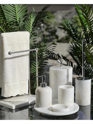 Doğal Beyaz Mermer / Aksesuar Detaylı 7li Mermer Banyo Seti /mermer Banyo Takımı